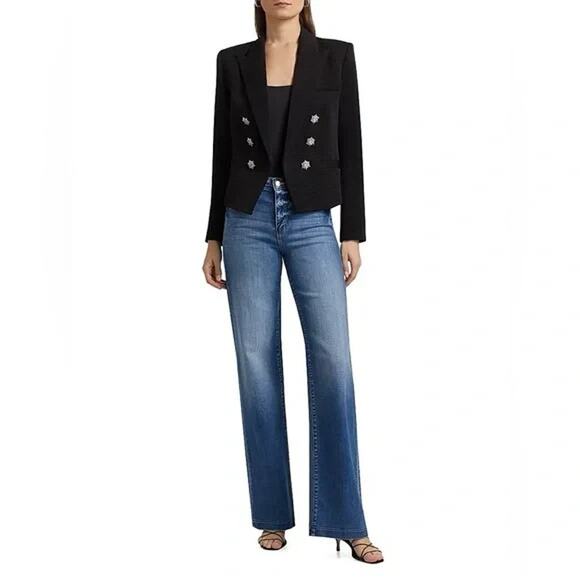 NWT L'Agence Brooke Open-Front Blazer Size 10 Crystal Star Black #3E508 - Picture 1 of 11